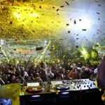 encore beach club at night dj booth confetti