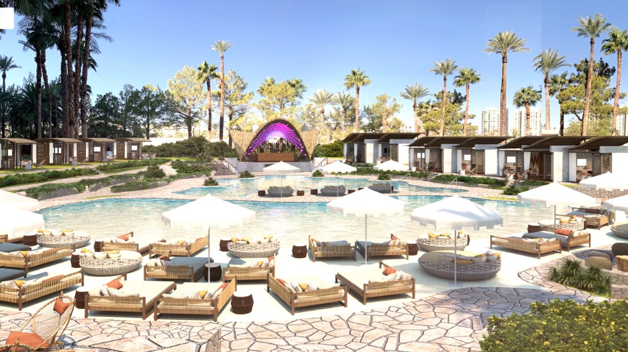 las vegas dayclub elia beach club pool beds and stage